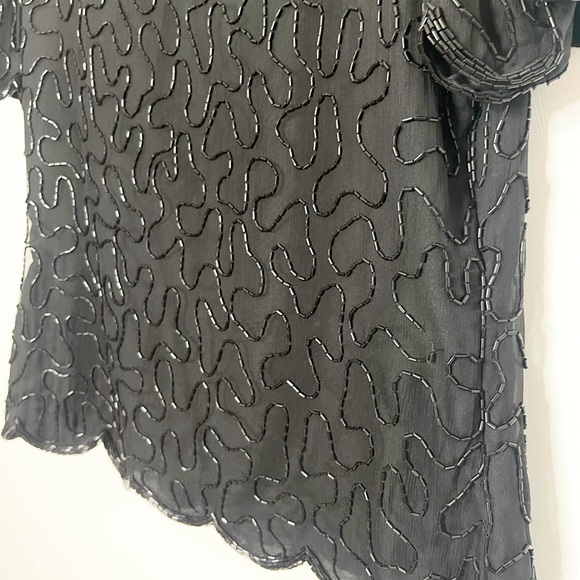 Vintage Jeweled Sequin Beaded Short Sleeve Silk Top Size Large - Picture 13 of 13